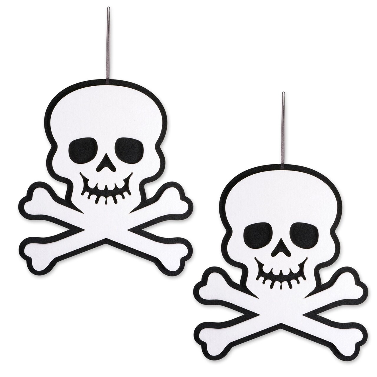 Contemporary Home Living Set of 2 Black and White Foam Skull and Crossbones Hanging Halloween Decoration 21"